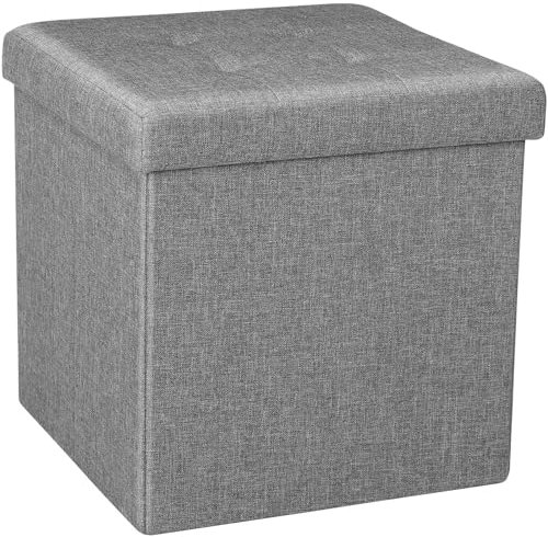 Dripex Folding Fine Linen Storage Ottoman Box Footstool, Foldable Seat Bench Footrest - Gray, 40L Capacity, Chest with Removable Lid for Living Room, Bedroom (Light Grey, 38 * 38 * 38 cm)