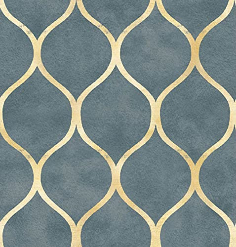 UniGoos Blue Gray Trellis Peel and Stick Wallpaper Geometric Removable Wall Paper Roll Self Adhesive Yellow Wavy Lines Contact Paper for Cabinet Liner Bedroom DIY Decor 17.7 x118