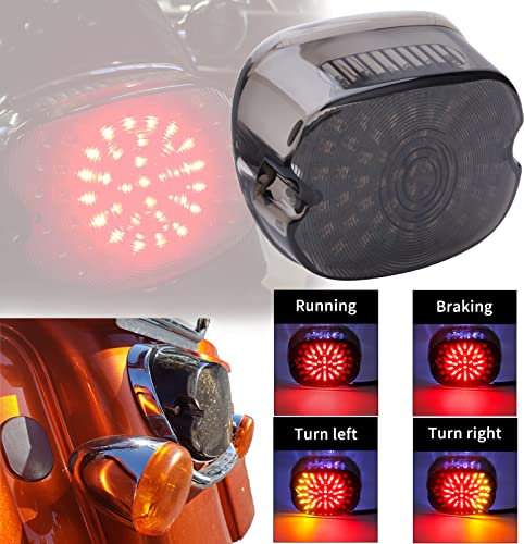 JMTBNO Feu Arrière LED pour Moto Feu de Freinage Clignotant Intégré Feux Arrière Noirs Fumés Compatible avec Dyna Sportster 883 1200 Road King Electra Glide Softail