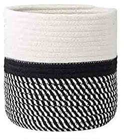 EUYIMOMO Cesta Mimbre,Maceta Tejida con Cuerda de algodón, Cesta de Almacenamiento, Maceta Tejida Blanca Redonda, Blanca y Negra 28cm