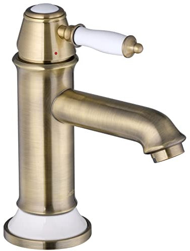 PaulGurkes Nostalgie Bronze Wasserhahn Einhandmischer Retro Waschtischbatterie bronzene Badarmatur Vintage Landhausstil Waschtischarmatur Keramikeinlage