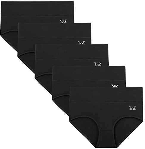 TANSTC Underwear for Women, Cotton High Waist Knickers Multipack of 5 | 95% cotton, soft breathable fabric, wide double-layer waistband, gentle tummy support, full coverage fit, stretchy comfort