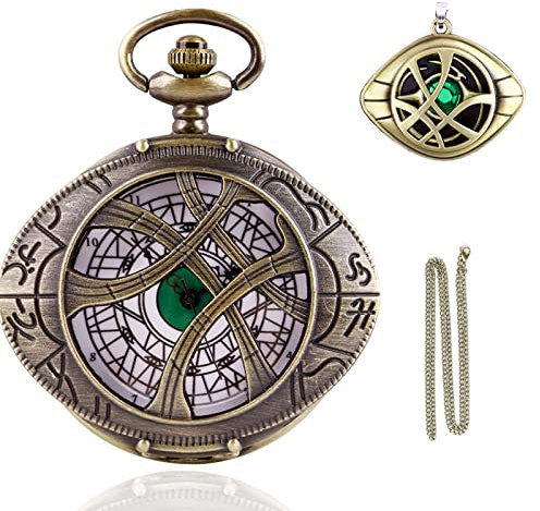 Tiong Antik Steampunk Quarz Taschenuhr Anhänger Halskette Kette Geschenk Herren, Taschenuhr Herren Quarz Taschenuhr Armband Geschenkbox, Cf-set002