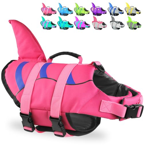 Fragralley Hundeschwimmweste Hai, Ripstop-Schwimmweste zum Schwimmen und Bootfahren, Schwimmweste für Hunde mit überlegenem Auftrieb und Rettungsgriff für kleine, mittelgroße und große Hunde