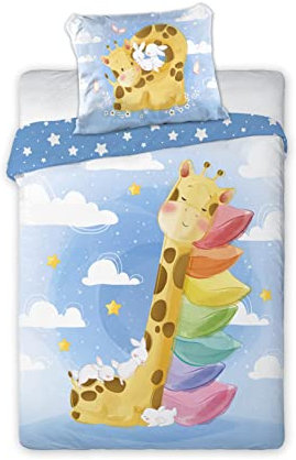 Kinderbettwäsche 100x135 cm aus 100% Baumwolle Weich und farbenfroh | Bettwäsche Kinder Perfekt für Mädchen und Jungen | Hochwertig und pflegeleicht Baby Bettwäshe mit Reißverschluss | Giraffe 010