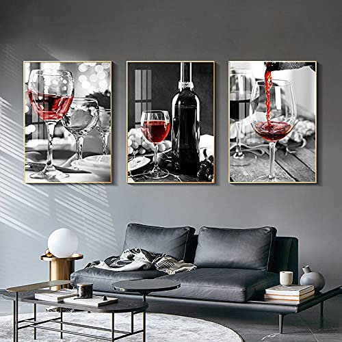 Rumlly Rotweinglas Leinwand Gemälde Esstisch Wandkunst Nordische Poster und Drucke Modernes Bild für Küche Restaurant Dekor 50x70cmx3 Rahmenlos
