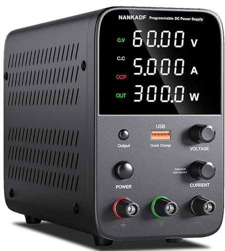 Fuente de alimentación conmutada DC (0-60V,0-5A) Ajustable, Fuente de alimentación Laboratorio de 4 dígitos de Alta precisión, Fuente de alimentación Variable para Mesa de Laboratorio, Negro