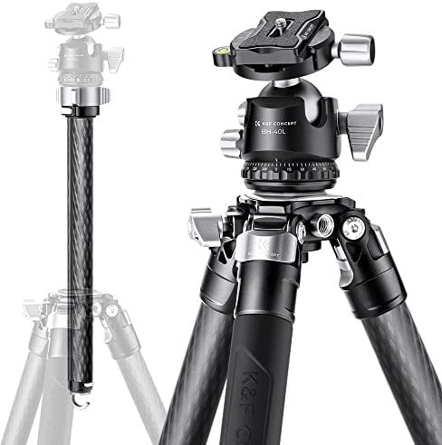 K&F Concept 62 inch/157cm Carbon Fiber Camera Tripod,Professional 55lbs/25kg Load Capacity with 40mm Metal Ball Head for SLR DSLR Digital Camera/Camcorder, X284C2+BH40