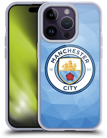 Head Case Designs Offizielle Manchester City Man City FC Blau vollfarbige Abzeichen Geometrisch Gelhülle [Militärischer Schutzgrad] Kompatibel Mit Apple iPhone 14 Pro Und Kompatibel Mit MagSafe