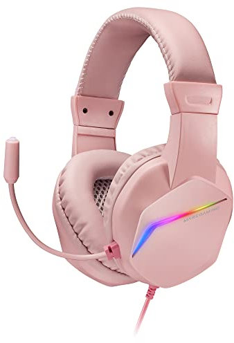 Mars Gaming Gaming MH122, FRGB Over Ear Kopfhörer mit Mikrofon, HiFi Sound, Geräuschunterdrückung, Ultraleichtgewicht, PS4 PS5 Xbox Switch Switch 2 Tablet Windows Mac, Rosa, MH122P, Large