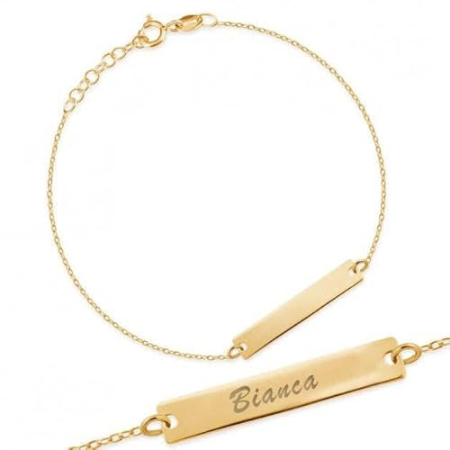 Sakrami Bracciale in Argento 925 Piastrina per Bambini color Oro Giallo, Rodiato o Rosa + Confezione Regalo Personalizzata - Braccialetto per Nascita Comunione o Battesimo (Giallo)