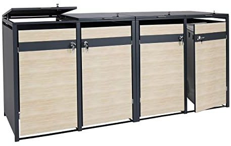 4er Mülltonnenverkleidung HWC-J82, Mülltonnenbox, erweiterbar, Metall 100kg, anthrazit - Buche-Holzoptik Hellbraun