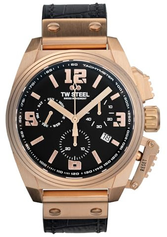 TW Steel Swiss Canteen Herren 46mm Quarzchronographenuhr mit schwarzem Lederarmband