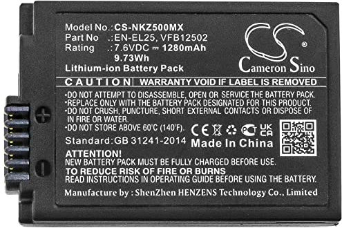 CS Cameron Sino Li-Ion Remplacement Battery, Batterie de rechange pour Camera Z50, Z50 ZFC EN-EL25, VFB12502