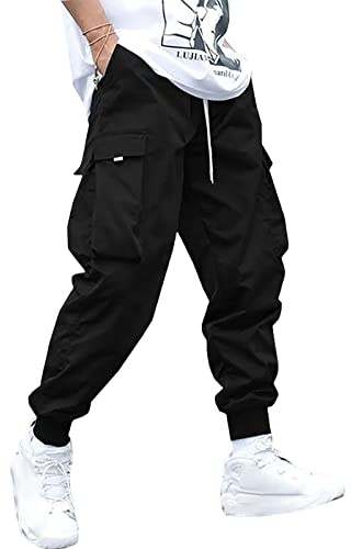 ZAFUL Pantaloni Cargo da Uomo con Tasca con Patta e Coulisse Techwear Pantaloni Sportivi Elasticizzati Pantaloni della Tuta, A-Nero, M