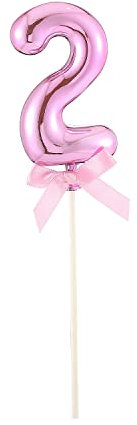 NEU Kuchen/Cake-Topper Mini Ziffer am Stab, 9 cm, Zahl 2, pink, Stab ca. 15cm