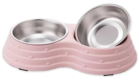 Angeer Stainless Steel Dog Bowls, Non-Slip Double Bowl with Spill-Proof Design for Pet Food & Water, Durable Anti-Tip Pet Feeding Dishes for Dogs(XL, Pink)