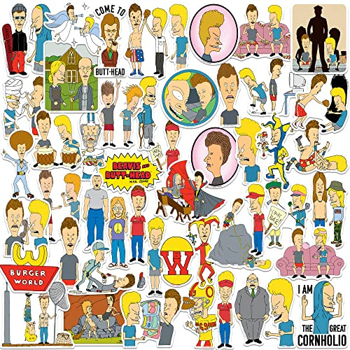 Beavis and Butthead Vinyl-Aufkleber, 50 Karat, groß, Deluxe-Aufkleber-Sortiment – Laptop, Wasserflasche, Scrapbooking, Tablet, Skateboard, Indoor/Outdoor – 50 Stück