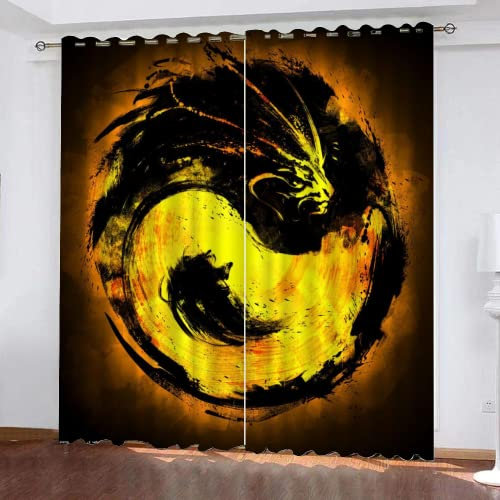 HABEAT 3D Drachen Vorhang Abdunkelnde Abstraktion Yin Yang Polyester Vorhänge mit ösen 2er Set Gardinen Blickdicht Verdunkelungs Geräuschreduzierung für Schlafzimmer Wohnzimmer B 220 X H 215 cm