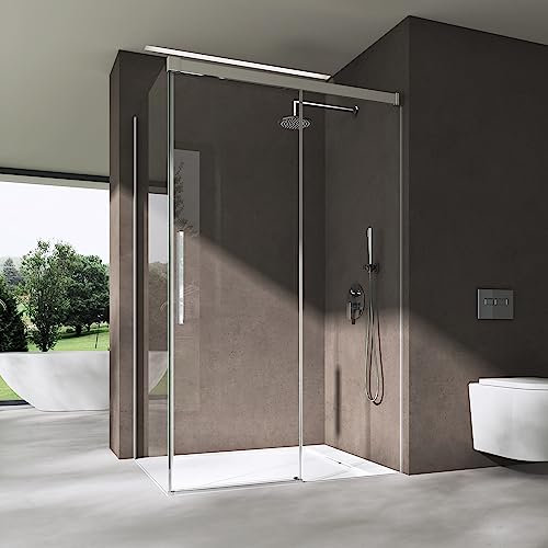 doporro Cabine de Douche Transparent Chromé 90x140x195cm Paroi de Douche Montage Réversible avec Porte Coulissante avec Amortisseur Ravenna12K-Plus
