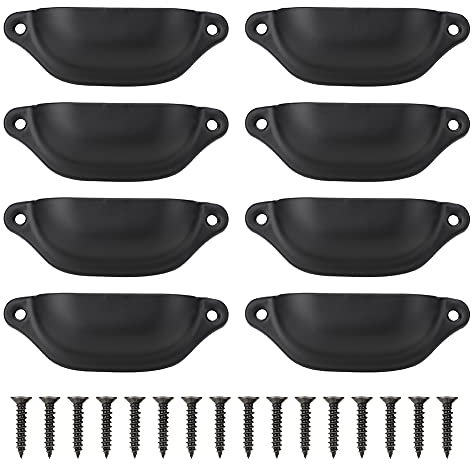 Hapivida 8 Stück Vintage Muschelgriff, 97x35mm Retro Halbkreis Möbel Schubladegriff mit Schrauben für Küchen Schrank Kabinett Kleiderschrank Apothekerschrank Zubehör(Schwarz)