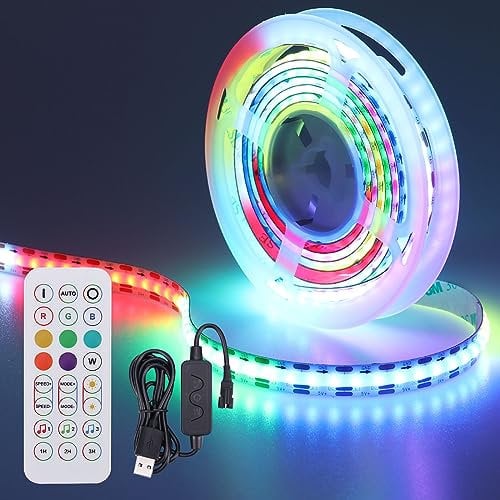 GOMING DC 5V WS2812B COB LED Streifen 2M 320 LEDs Stromversorgung über USB mit Controller Individuell Adressierbar Weißes PCB RGB LED Strip IP20 Nicht Wasserdicht LED Band für Zuhause DIY