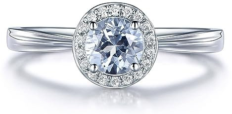 AMDXD Trauringe Aquamarin, Verlobungsring Hochzeitsring Weißgold Au750 18K Aquamarine 0.48ct Diamant 0.07ct Ring Hell Blau, Diamantring, Gr.61 (19.4), Echt Gold Schmuck