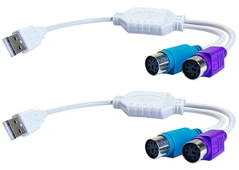LUVMOXE USB auf PS2 Adapter, USB auf PS2 Tastatur und Maus Schnittstellen-Adapterkabel (2 Stück)