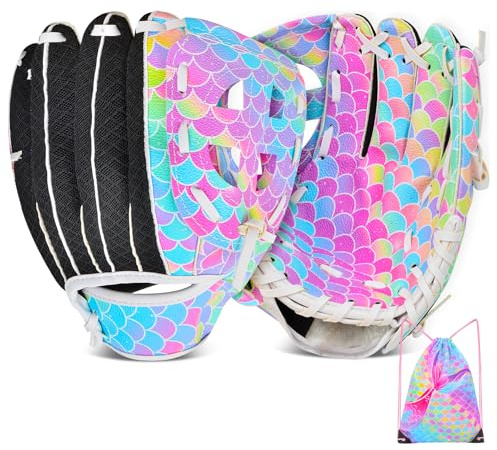 PAMAID Kids Baseball Glove Softball Gloves for Girls, Baseball Mitts with Drawstring Bag, Teeball Gloves for Training and Beginner,Left Hand Gloves, Right Hand Throw