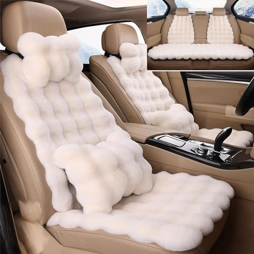 Dotwites Luxus Verdickte Plüsch Autositzkissen Set, Flauschige Autositzbezüge, Winter Universal Kunstpelz Auto Sitzkissen Full Set (Weiß, 3pcs)