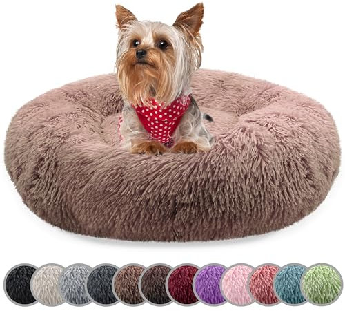 bluzelle Hundebett für kleine Hunde & Katzen, 50cm Hundekissen Rund Donut Kissen Hundekorb Plüsch, Katzenbett Flauschig Katzenkissen Waschbar rutschfest Weich, Farbe:Khaki