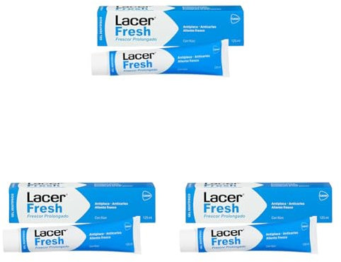 LACERFRESH - Gel Dentífrico 125 ml Laminado, Antiplaca Dental, Previene la Caries, Protege las Encias, Enmascara el Mal Aliento, Boca Fresca, Sana y Protegida, Efecto Prolongado (Paquete de 3)