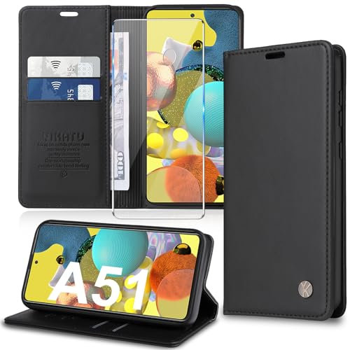 Handyhülle für Samsung Galaxy A51 Hülle [Premium PU Leder] Klapphülle Ständer Kartenfach Magnetic Flip Case Cover Etui Tasche Schutzhülle für Samsung A51 4G (Black)