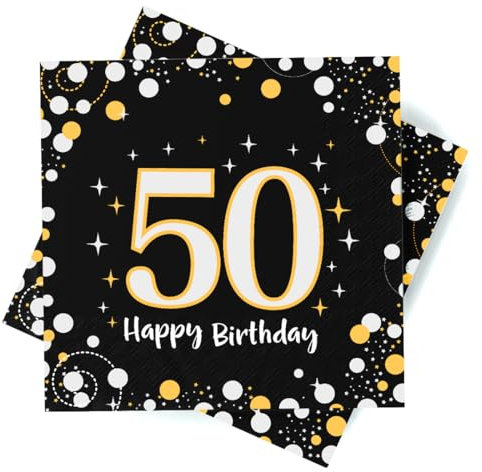 Servietten 50. Geburtstag, 30 Stück Servietten 50 Geburtstag Mann, Deko 50. Geburtstag Mann Frau, Happy Birthday 50 Servietten Tischdekoration, 3-Lagig Geburtstagsdeko Servietten