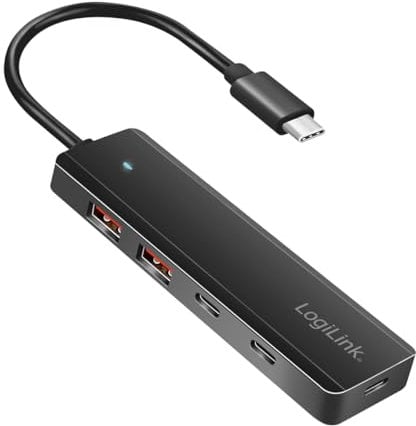 LogiLink UA0412 - Ultra-Slim USB-C Hub (USB 3.2 Gen 2), 4-Port (2X USB-A, 2X USB-C)