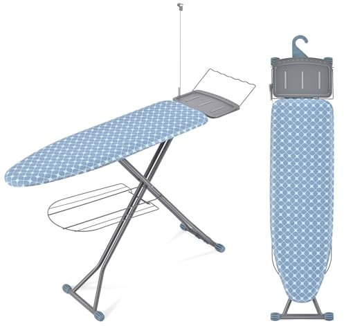 APEXCHASER Ironing Board, 13x43 Blue, Extra Wide, 7 Adjustable Heights, Space Saver with Bottom Storage Tray, Iron Rest, Cord Holder, Extra Thick Cover