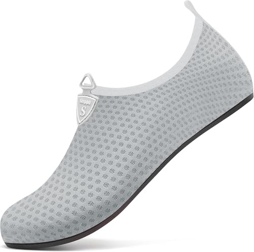 Steppli Wet Yoga Quick-Dry Beach Lightweight Swim Surf Socks Pool Sea Weitsuit Non Slip Surf Breathable Aqua Beach Shoes for Men Women Grey EU38/39=UK4.5/5.5