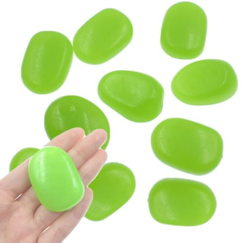 QTTLLI 10 Stück 4,3 cm große leuchtende Kieselsteine, leuchten im Dunkeln, dekorative Steine für Garten, Weg, Gehweg, Hof, Aquarium, Grasgrün
