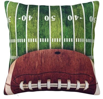LAMAME Kissenbezug mit American Football-Feld- und Balldruck, weicher Kissenbezug mit unsichtbarem Reißverschluss