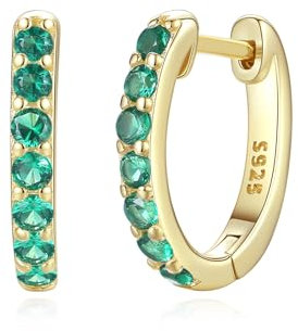 GAVU Damen Kristall Ohrringe Silber 925 Creolen mit grünen Zirkonia Gold Ohrschmuck