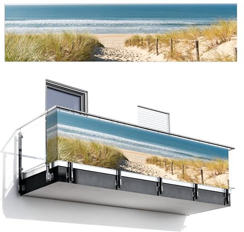 MuchoWow© Balkon Seitensichtschutz Einseitig 120x500 cm Groß PVC Terrassen Gartensichtschutz ohne Bohren Wetterfest Zaun Schutz Terrasse Balcony Decoration Strand - Meer - Düne - Sand - Sommer