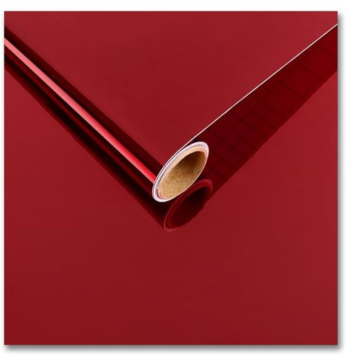 CRE8TIVE Papier Peint Miroir Adhésif Rouge Foncé Vinyle Adhesif Effet Chrome Amovible Papier Peint Salle de Bain Impermeable Papier Adhesif pour Meuble Cuisine DIY Fenêtre Armoire Salon 30cm x 200cm