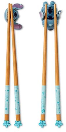 Disney Lilo & Stitch 2-Pair Wooden Chopstick Set With Ceramic Rests | Reusable Utensil Set For Ramen Noodles, Sushi, and More