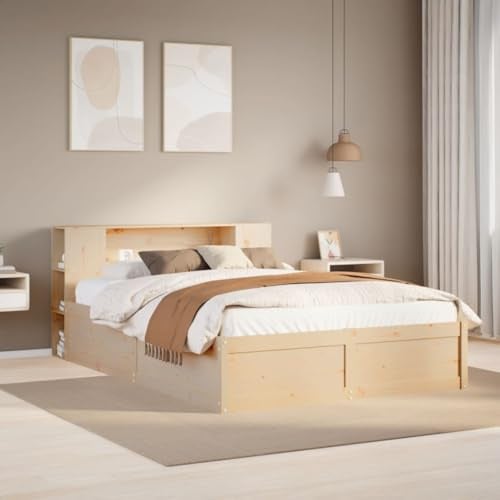 vidaXL Massivholzbett, Holzbett Bett ohne Matratze mit Kopfteil, Bettrahmen Bettgestell mit Lattenrost, Doppelbett für Schlafzimmer, 140x190cm Kiefernholz