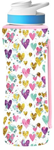 SLEILIN Niedlich bedruckte Hülle, kompatibel mit Cirkul Wasserflasche für Kunststoff- und Edelstahlflaschen, 907 ml, Neopren, schweißableitendes Material, isolierte Hülle mit Griffen (Love)