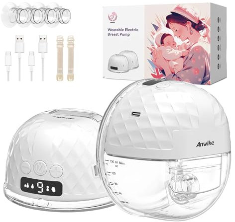 Electric Breast Pump, 338mmHg Strong Suction Hospital Grade Hands Free Breast Pump, 9 Levels 4 Modes with LED Display, Rechargeable Double Wearable Breast Pump Electrical with 21/24 mm Flange Inserts