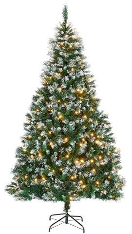 WeRChristmas 6ft Pre Lit Christmas Tree Frosted, Warm White LEDs | Pre Lit Christmas Tree 6ft, 150 Warm White LEDs, 8 Light Modes, Frosted Tip Design, Indoor/Outdoor Use, 1.8m