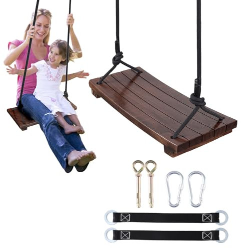 Balançoire Bois Adulte Enfant Extérieur Intérieur Siège Arbre avec Accessoire Portique Jeux Jardin Max Poids 200kg (50x25cm)