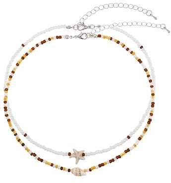 Lameybrt Muschelkette choker kette damen surferkette ethno muschel kette boho schmuck Choker Halskette Weiße Muschelkette (Shell KL01)