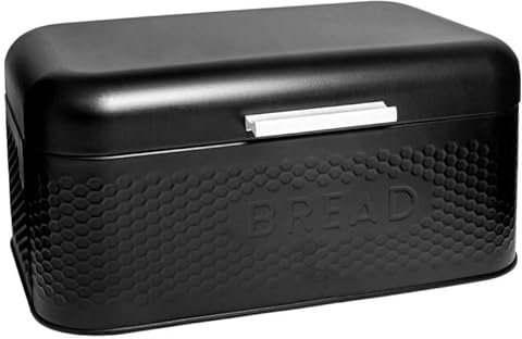 Stolmet Bread Bin Container, Rectangular Box, Made from Powder Coated Steel, Perfect for Bread, Baguettes and Rolls, Contains Ventilation Holes (Black)